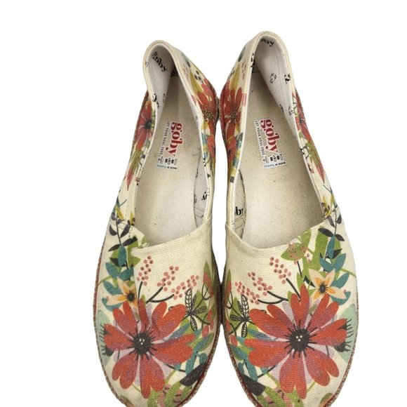 Goby Let your Soul Free Womens Size 38 Flowers Floral Canvas Slip on Shoe Made i - Picture 1 of 8
